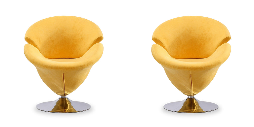 Manhattan Comfort Tulip Modern Velvet Swivel Lounge Chair in Yellow - Set of 2