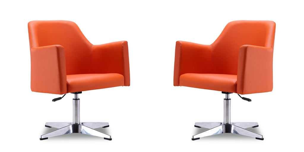 Manhattan Comfort Pelo Modern Vegan Leather Swivel Lounge Chair in Orange - Set of 2