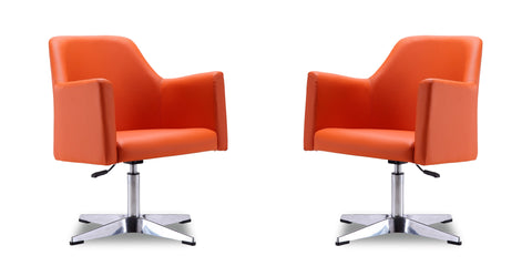Manhattan Comfort Pelo Modern Vegan Leather Swivel Lounge Chair in Orange - Set of 2