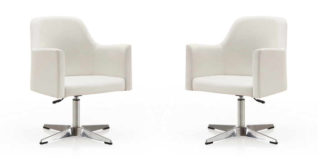 Manhattan Comfort Pelo Modern Vegan Leather Swivel Lounge Chair in White - Set of 2
