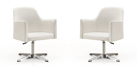 Manhattan Comfort Pelo Modern Vegan Leather Swivel Lounge Chair in White - Set of 2