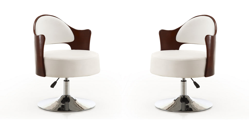Manhattan Comfort Bopper Modern Vegan Leather Swivel Lounge Chair in White - Set of 2