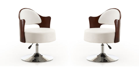 Manhattan Comfort Bopper Modern Vegan Leather Swivel Lounge Chair in White - Set of 2