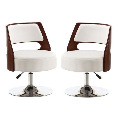 Manhattan Comfort Salon Modern Vegan Leather Swivel Lounge Chair in White - Set of 2