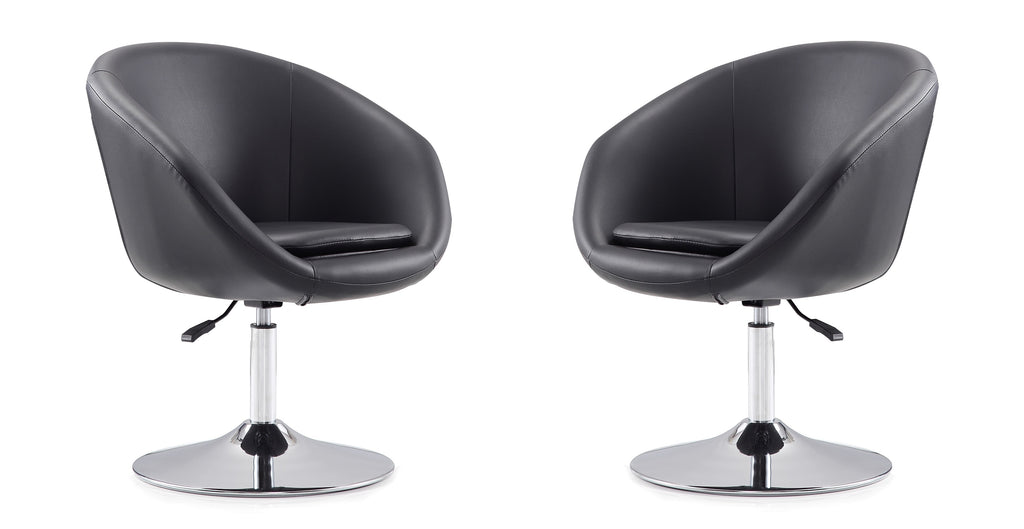 Manhattan Comfort Hopper Modern Upholstered Swivel Lounge Chair in Black - Set of 2