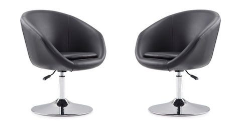 Manhattan Comfort Hopper Modern Upholstered Swivel Lounge Chair in Black - Set of 2