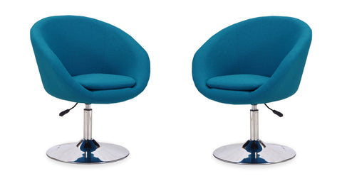 Manhattan Comfort Hopper Modern Upholstered Swivel Lounge Chair in Blue - Set of 2