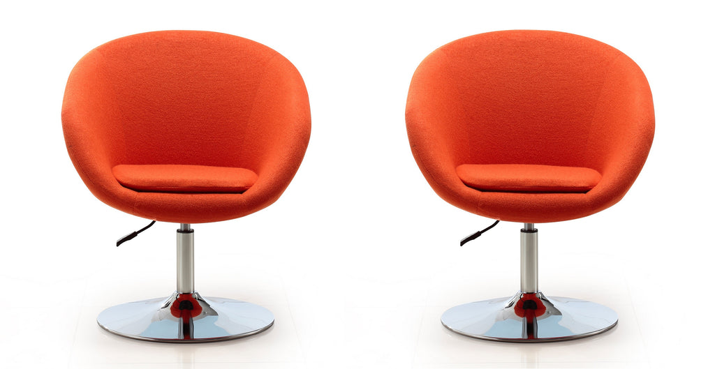 Manhattan Comfort Hopper Modern Upholstered Swivel Lounge Chair in Orange - Set of 2