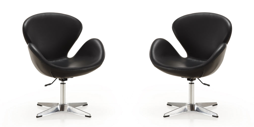 Manhattan Comfort Raspberry Modern Upholstered Swivel Lounge Chair in Black - Set of 2