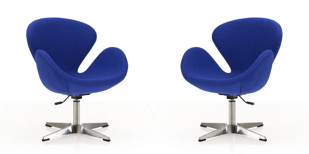 Manhattan Comfort Raspberry Modern Upholstered Swivel Lounge Chair in Blue - Set of 2