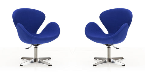Manhattan Comfort Raspberry Modern Upholstered Swivel Lounge Chair in Blue - Set of 2