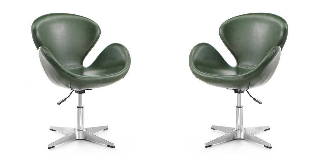Manhattan Comfort Raspberry Modern Upholstered Swivel Lounge Chair in Forest Green - Set of 2