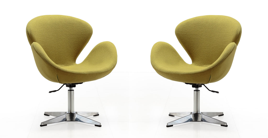 Manhattan Comfort Raspberry Modern Upholstered Swivel Lounge Chair in Green - Set of 2