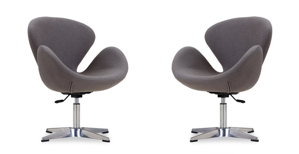 Manhattan Comfort Raspberry Modern Upholstered Swivel Lounge Chair in Gray - Set of 2