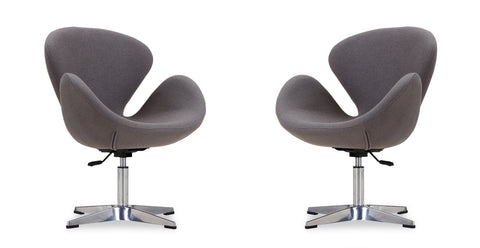 Manhattan Comfort Raspberry Modern Upholstered Swivel Lounge Chair in Gray - Set of 2
