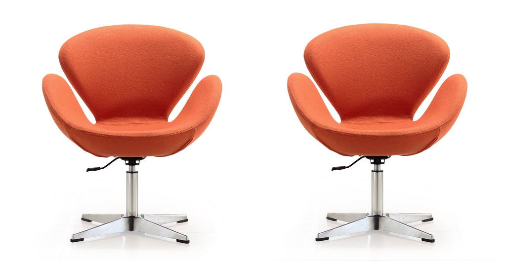 Manhattan Comfort Raspberry Modern Upholstered Swivel Lounge Chair in Orange - Set of 2