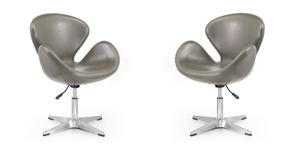 Manhattan Comfort Raspberry Modern Upholstered Swivel Lounge Chair in Pebble Gray - Set of 2