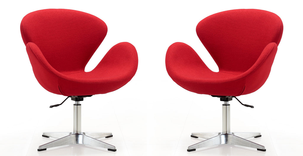 Manhattan Comfort Raspberry Modern Upholstered Swivel Lounge Chair in Red - Set of 2
