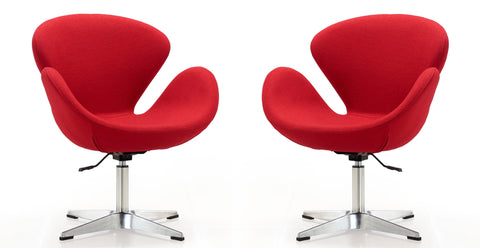 Manhattan Comfort Raspberry Modern Upholstered Swivel Lounge Chair in Red - Set of 2