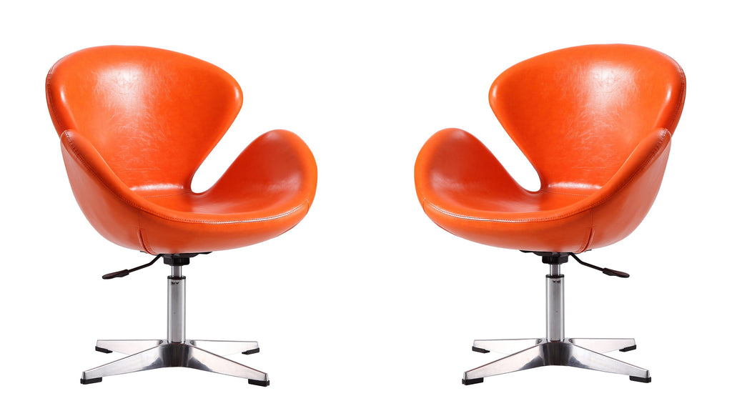 Manhattan Comfort Raspberry Modern Upholstered Swivel Lounge Chair in Orange - Set of 2