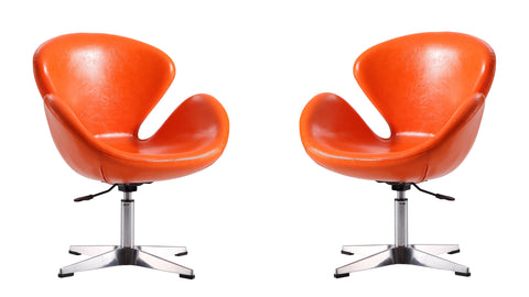 Manhattan Comfort Raspberry Modern Upholstered Swivel Lounge Chair in Orange - Set of 2