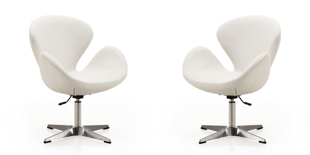 Manhattan Comfort Raspberry Modern Upholstered Swivel Lounge Chair in White - Set of 2