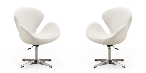 Manhattan Comfort Raspberry Modern Upholstered Swivel Lounge Chair in White - Set of 2