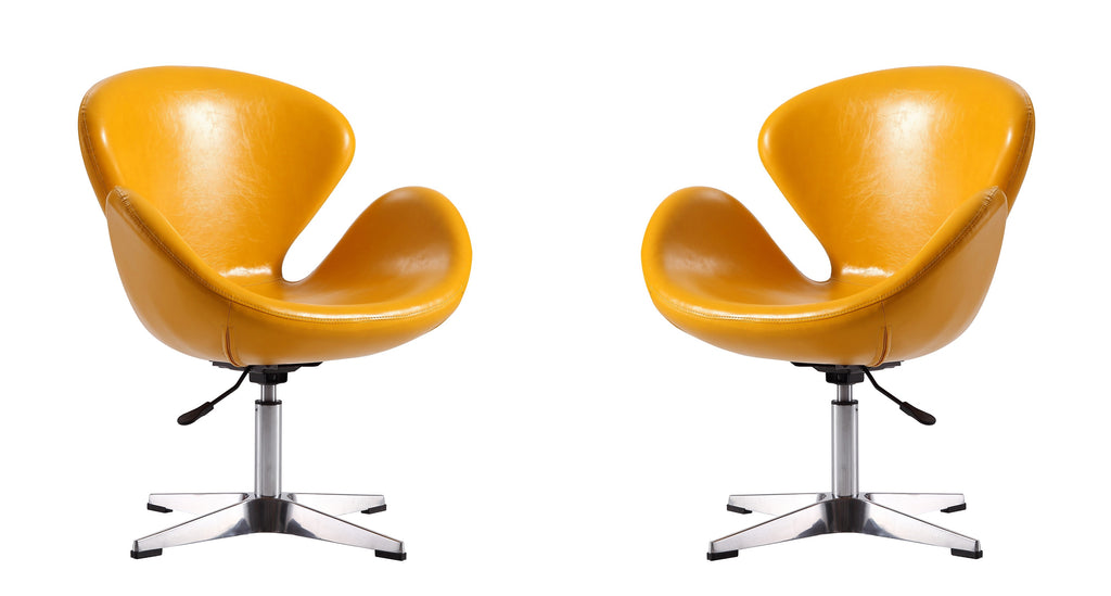 Manhattan Comfort Raspberry Modern Upholstered Swivel Lounge Chair in Yellow - Set of 2