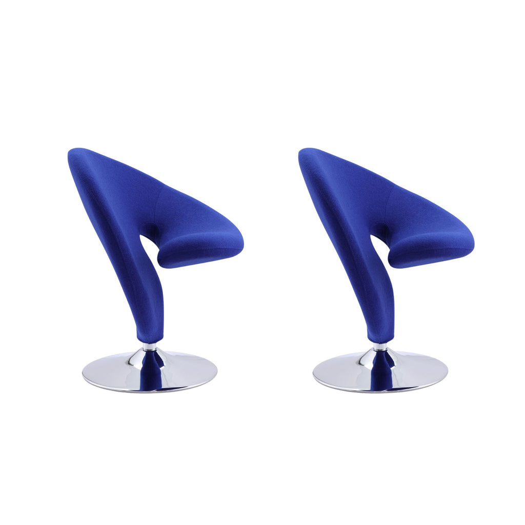 Manhattan Comfort Curl Modern Wool Blend Swivel Lounge Chair in Blue - Set of 2