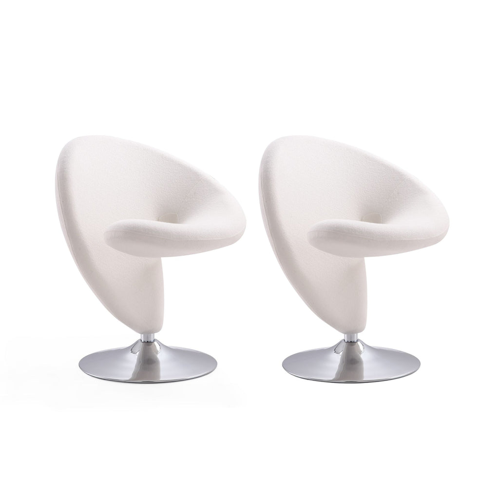 Manhattan Comfort Curl Modern Wool Blend Swivel Lounge Chair in Cream - Set of 2