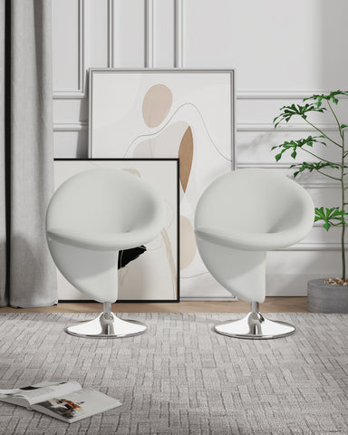 Manhattan Comfort Curl Modern Wool Blend Swivel Lounge Chair in Cream - Set of 2