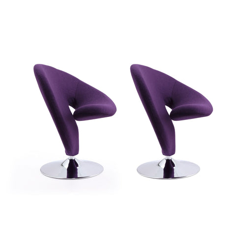 Manhattan Comfort Curl Modern Wool Blend Swivel Lounge Chair in Purple - Set of 2