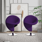 Manhattan Comfort Curl Modern Wool Blend Swivel Lounge Chair in Purple - Set of 2