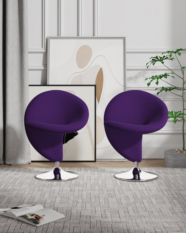 Manhattan Comfort Curl Modern Wool Blend Swivel Lounge Chair in Purple - Set of 2