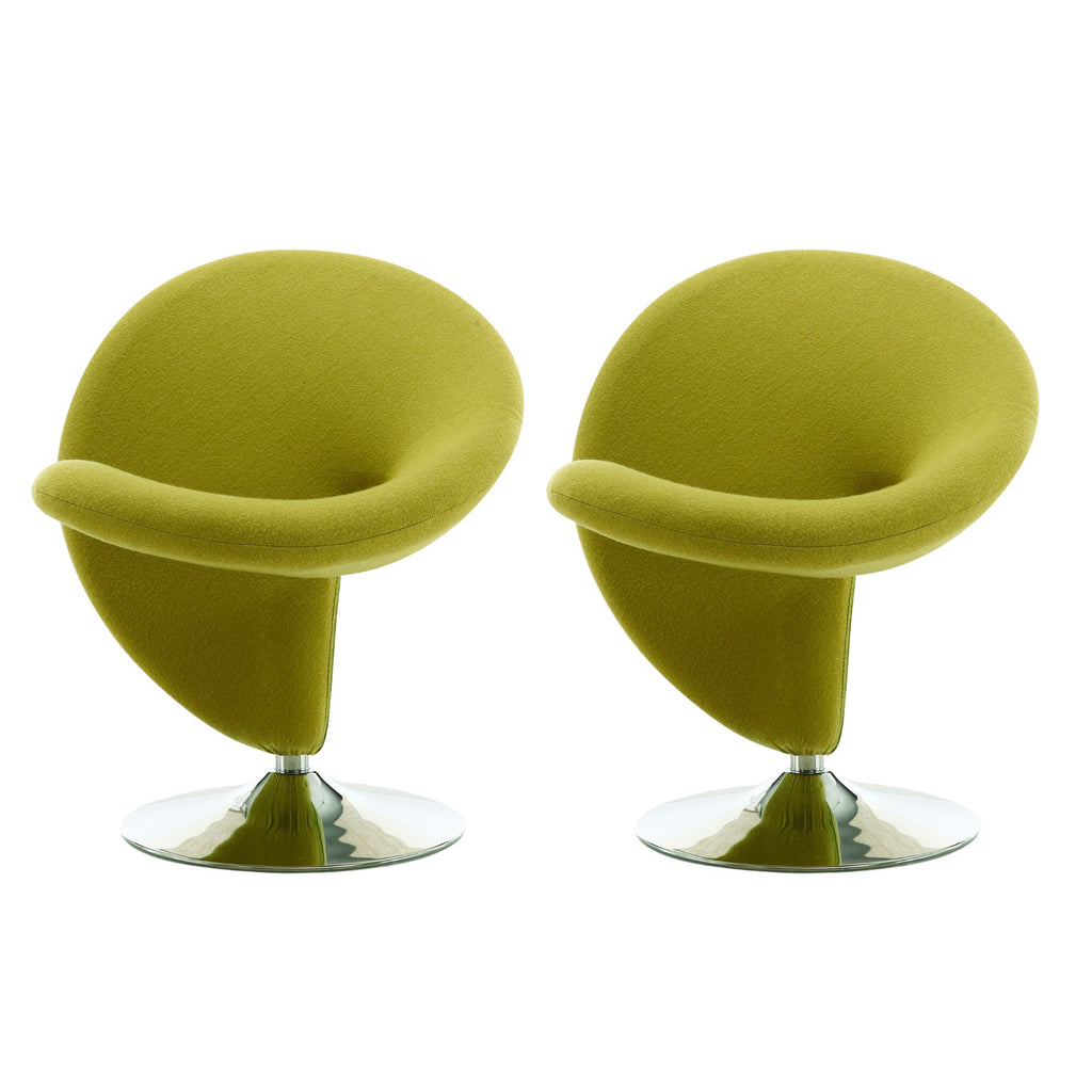 Manhattan Comfort Curl Modern Wool Blend Swivel Lounge Chair in Green - Set of 2