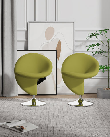Manhattan Comfort Curl Modern Wool Blend Swivel Lounge Chair in Green - Set of 2