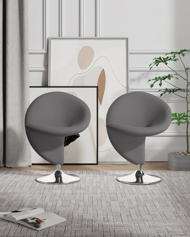 Manhattan Comfort Curl Modern Wool Blend Swivel Lounge Chair in Gray - Set of 2