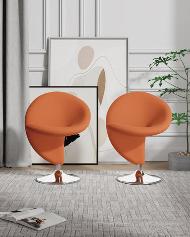 Manhattan Comfort Curl Modern Wool Blend Swivel Lounge Chair in Orange - Set of 2