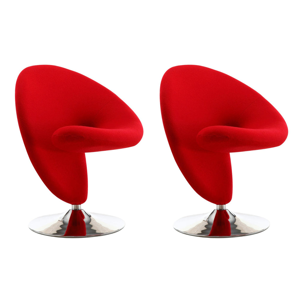 Manhattan Comfort Curl Modern Wool Blend Swivel Lounge Chair in Red - Set of 2