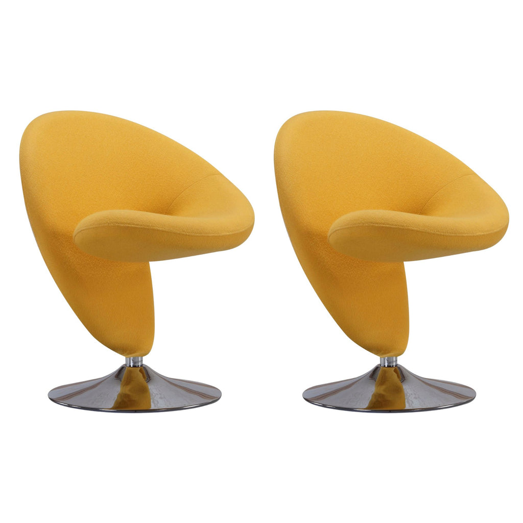 Manhattan Comfort Curl Modern Wool Blend Swivel Lounge Chair in Yellow - Set of 2