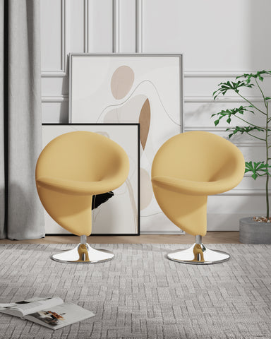 Manhattan Comfort Curl Modern Wool Blend Swivel Lounge Chair in Yellow - Set of 2