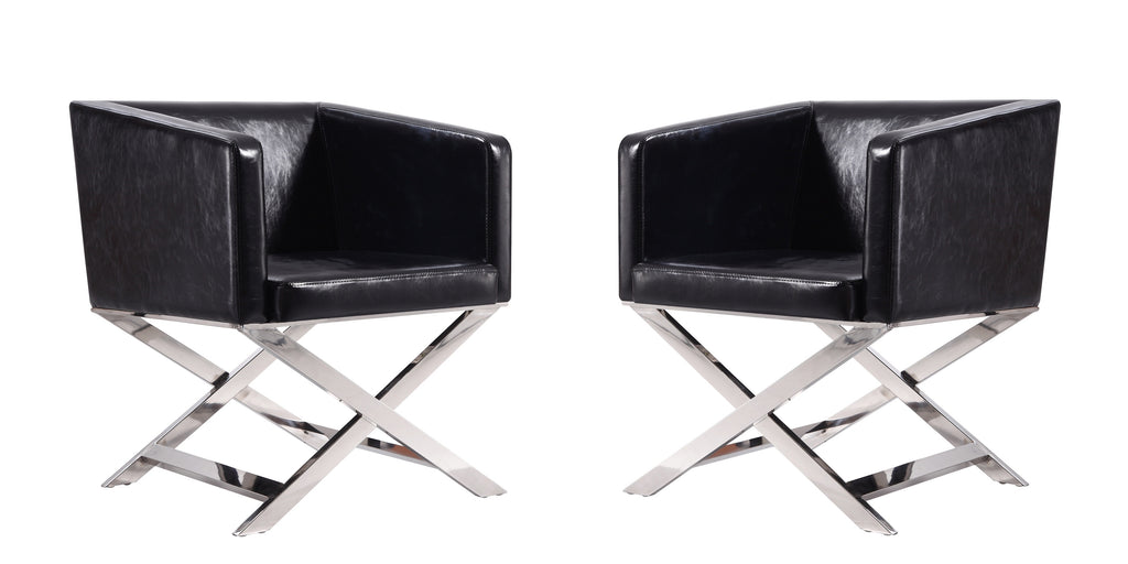 Manhattan Comfort Hollywood Contemporary Vegan Leather Accent Armchair in Black - Set of 2