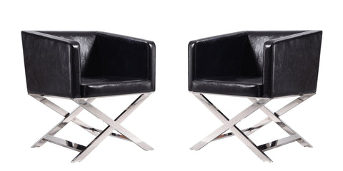 Manhattan Comfort Hollywood Contemporary Vegan Leather Accent Armchair in Black - Set of 2