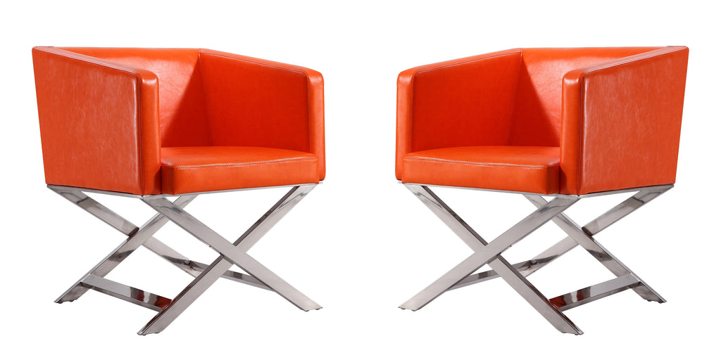 Manhattan Comfort Hollywood Contemporary Vegan Leather Accent Armchair in Orange - Set of 2