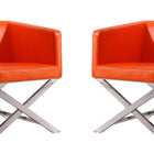 Manhattan Comfort Hollywood Contemporary Vegan Leather Accent Armchair in Orange - Set of 2