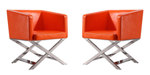 Manhattan Comfort Hollywood Contemporary Vegan Leather Accent Armchair in Orange - Set of 2