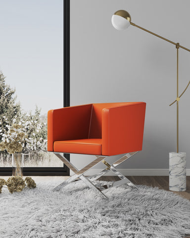 Manhattan Comfort Hollywood Contemporary Vegan Leather Accent Armchair in Orange - Set of 2