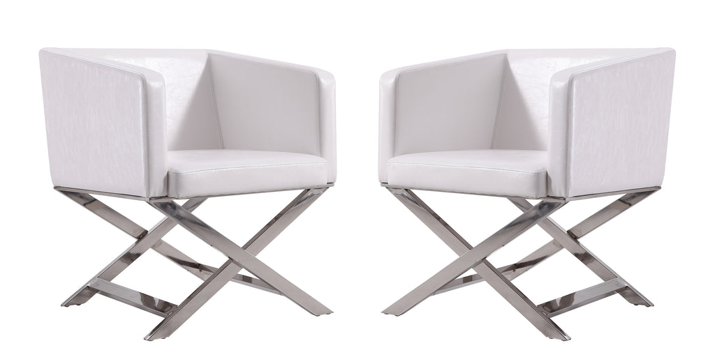 Manhattan Comfort Hollywood Contemporary Vegan Leather Accent Armchair in White - Set of 2