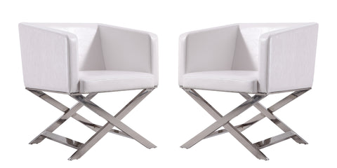 Manhattan Comfort Hollywood Contemporary Vegan Leather Accent Armchair in White - Set of 2