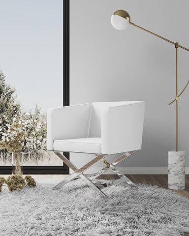 Manhattan Comfort Hollywood Contemporary Vegan Leather Accent Armchair in White - Set of 2